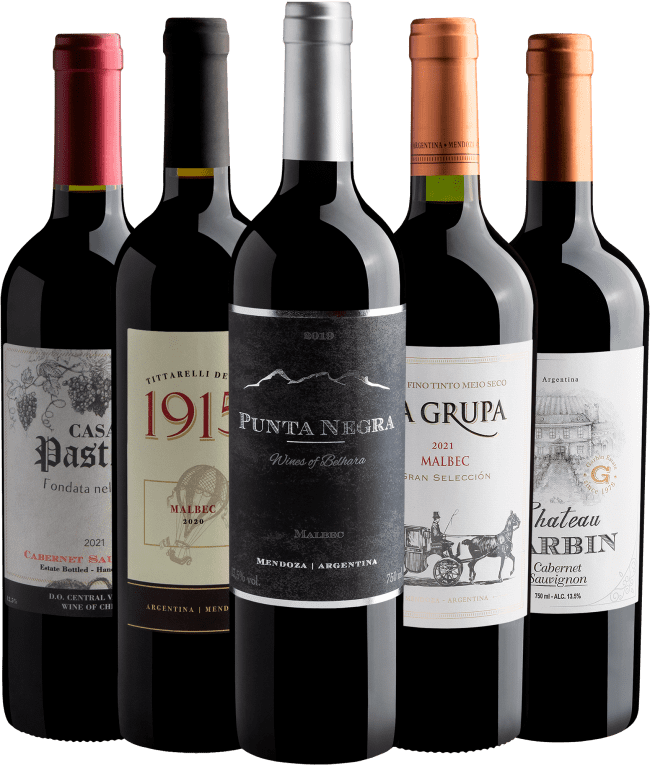 Kit 3 Malbec + 2 Cabernet Sauvignon por R$31,90 cada garrafa