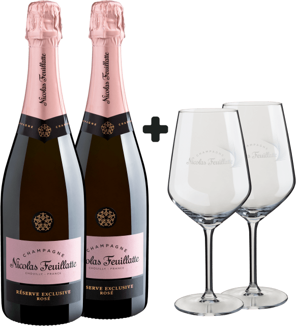 Kit 2 Champagne Nicolas Feuillatte Réserve Exclusive Rosé + 2 Taças de Cristal Grátis