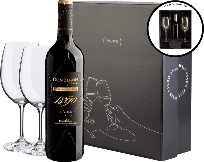Kit Don Simon Black Edition + 2 Taças de Cristal + Caixa de Presente