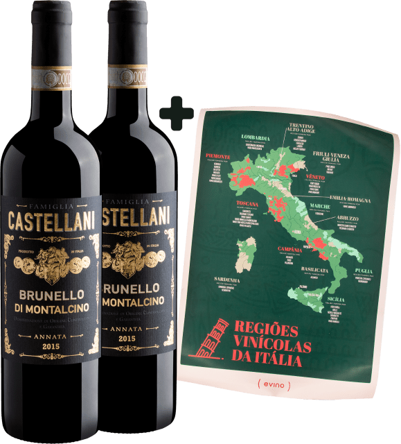 Kit 2 Brunello di Montalcino + Frete Grátis + Pôster Regiões Vinícolas da Itália