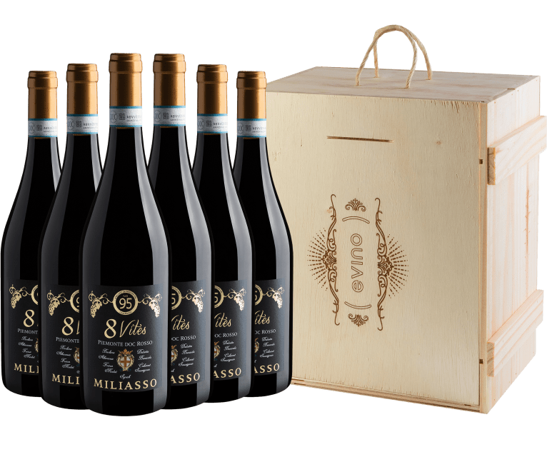 Kit 6 Miliasso 8 Vites Rosso Piemonte DOC + Caixa de Madeira
