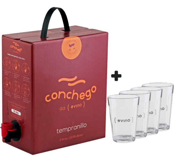 Kit Conchego Tempranillo Bag in Box 3L | Vinho na caixa + 4 Copos Americanos Personalizados
